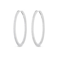18K White Gold Oval Diamond Hoop Earrings, 18k white gold, Long's Jewelers