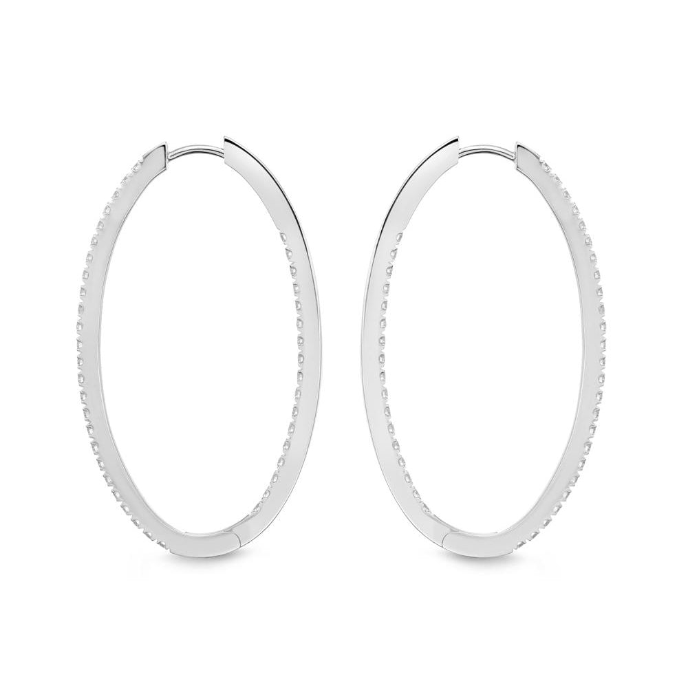 18K White Gold Oval Diamond Hoop Earrings, 18k white gold, Long's Jewelers
