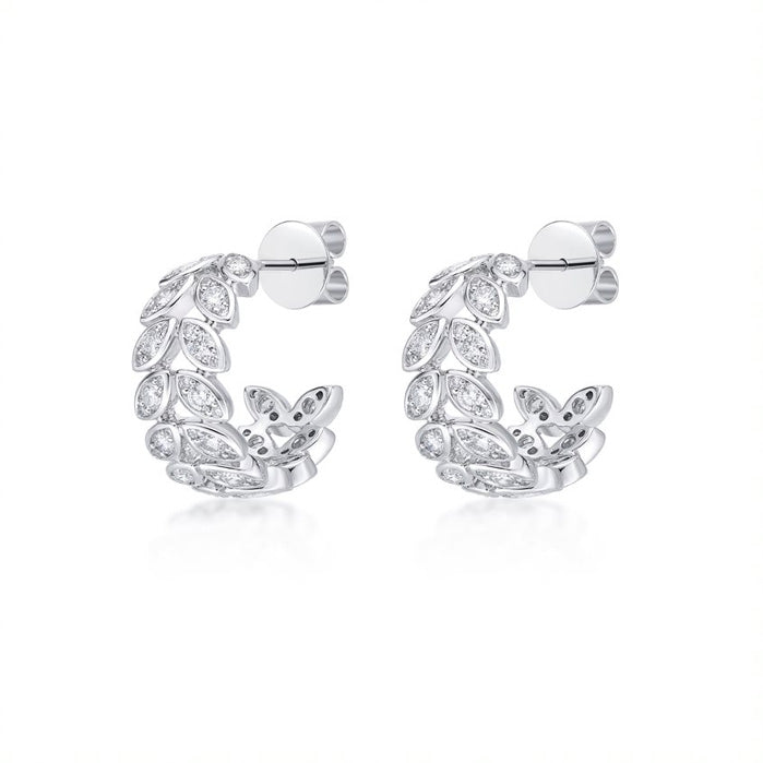 18K White Gold Vintage Petal Diamond Hoop Earrings
