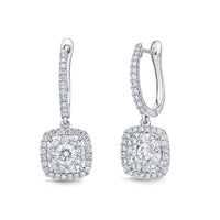 18K White Gold Cushion Bouquet Diamond Drop Earrings, 18k white gold, Long's Jewelers