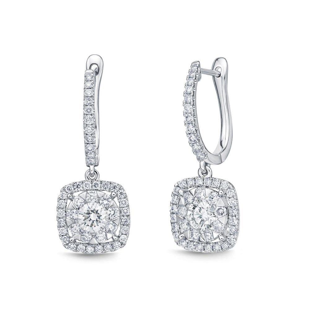 18K White Gold Cushion Bouquet Diamond Drop Earrings, 18k white gold, Long's Jewelers