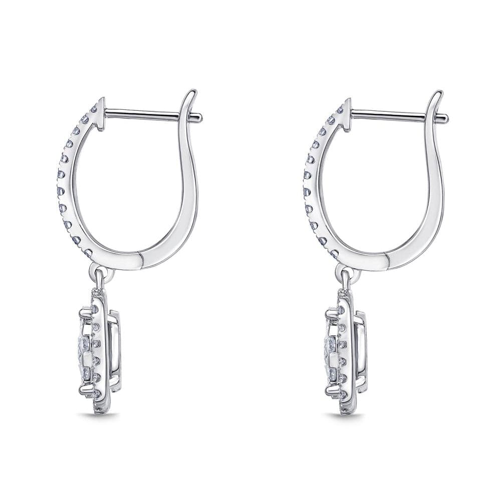 18K White Gold Cushion Bouquet Diamond Drop Earrings, 18k white gold, Long's Jewelers