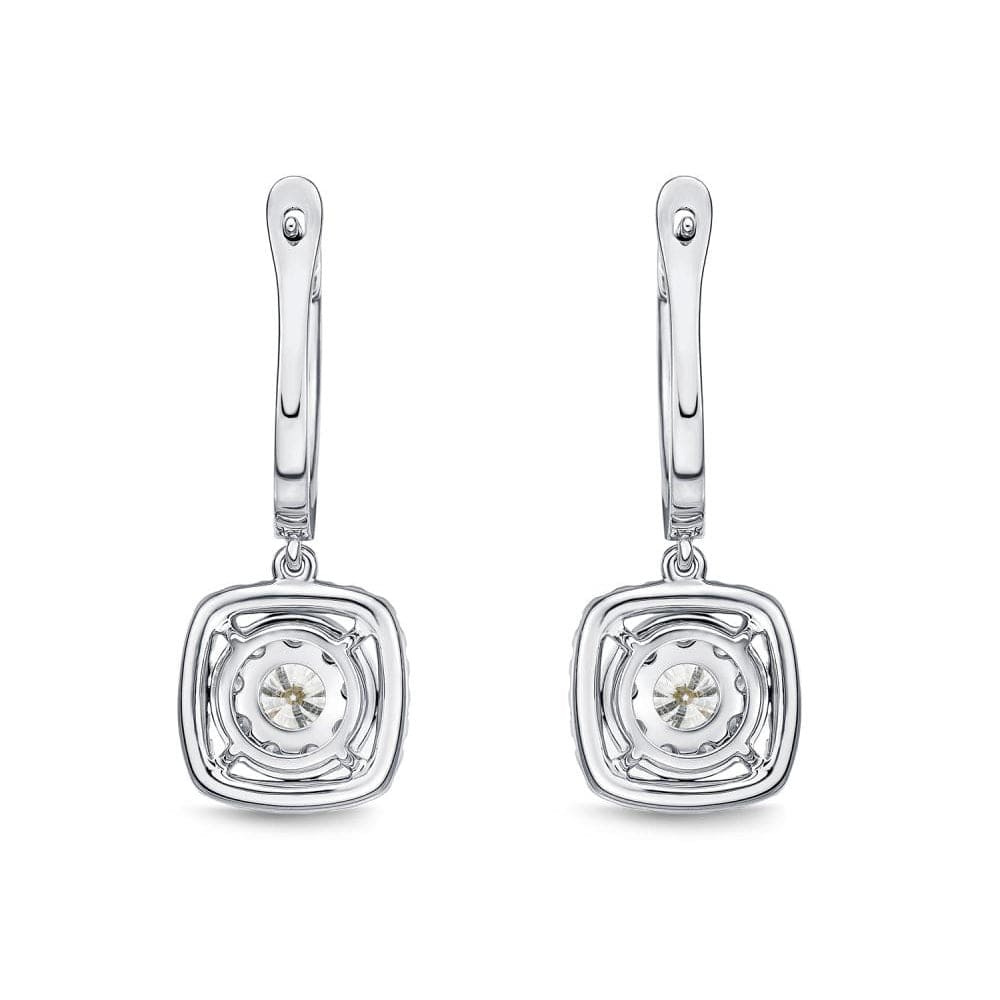 18K White Gold Cushion Bouquet Diamond Drop Earrings, 18k white gold, Long's Jewelers