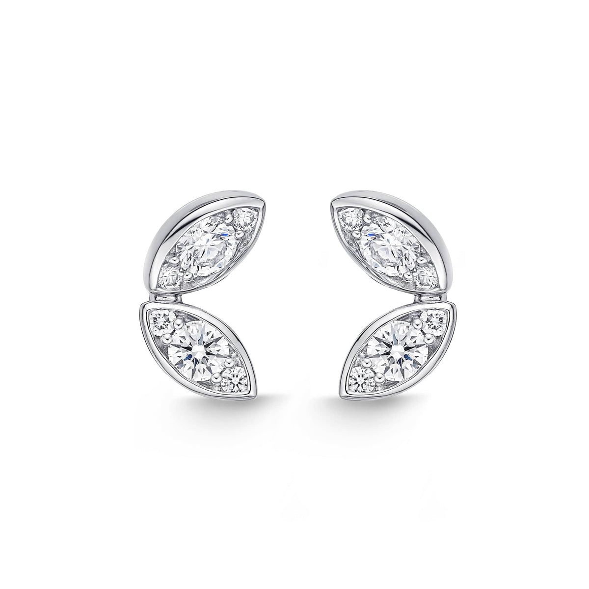 18K  White Gold Petal Diamond Stud Earrings, 18k white gold, Long's Jewelers