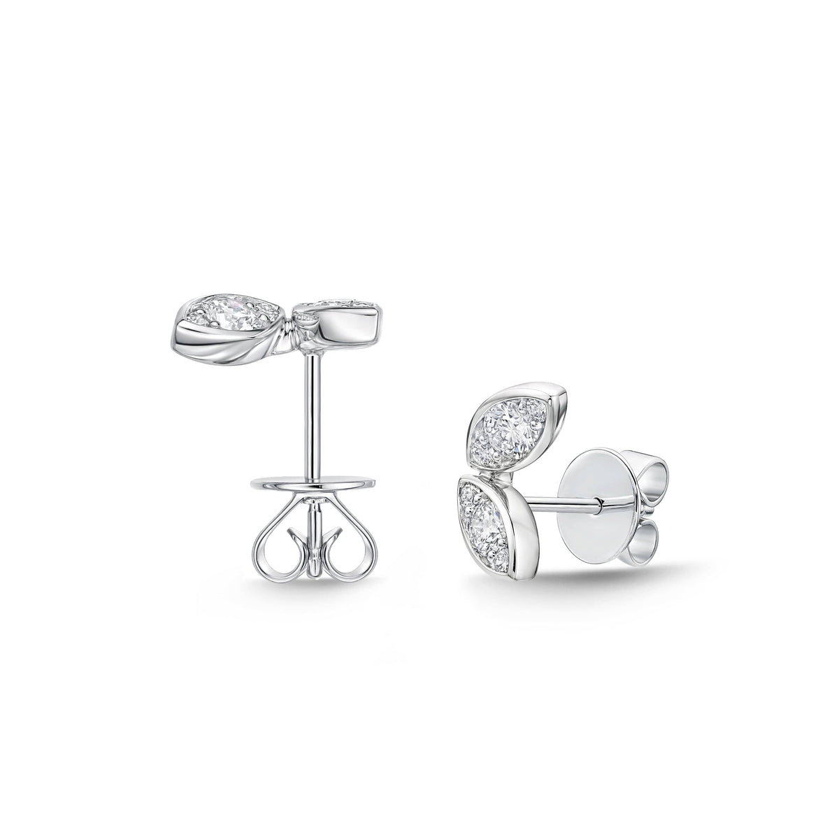 18K  White Gold Petal Diamond Stud Earrings, 18k white gold, Long's Jewelers