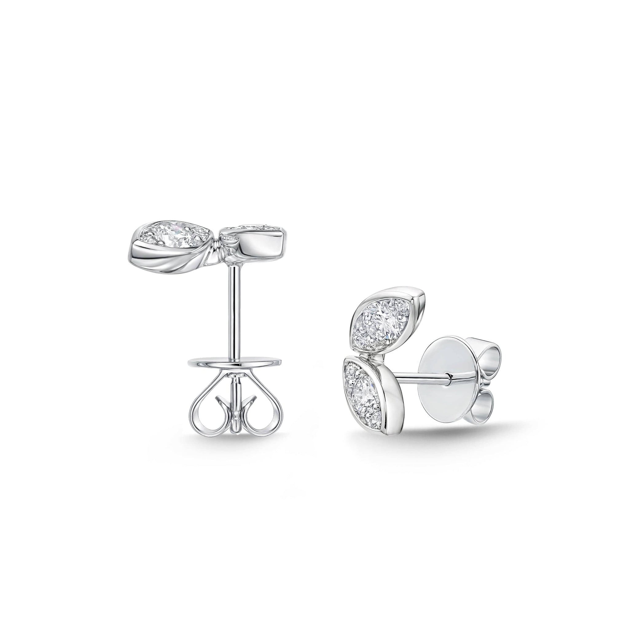 18K  White Gold Petal Diamond Stud Earrings, 18k white gold, Long's Jewelers