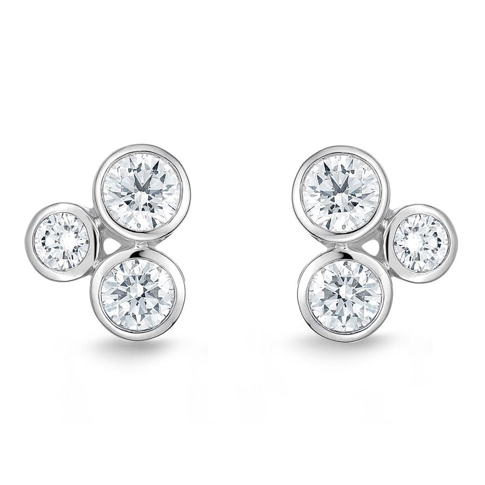 18K White Gold 3 Diamond Bezel Set Stud Earrings, 18k white gold, Long's Jewelers