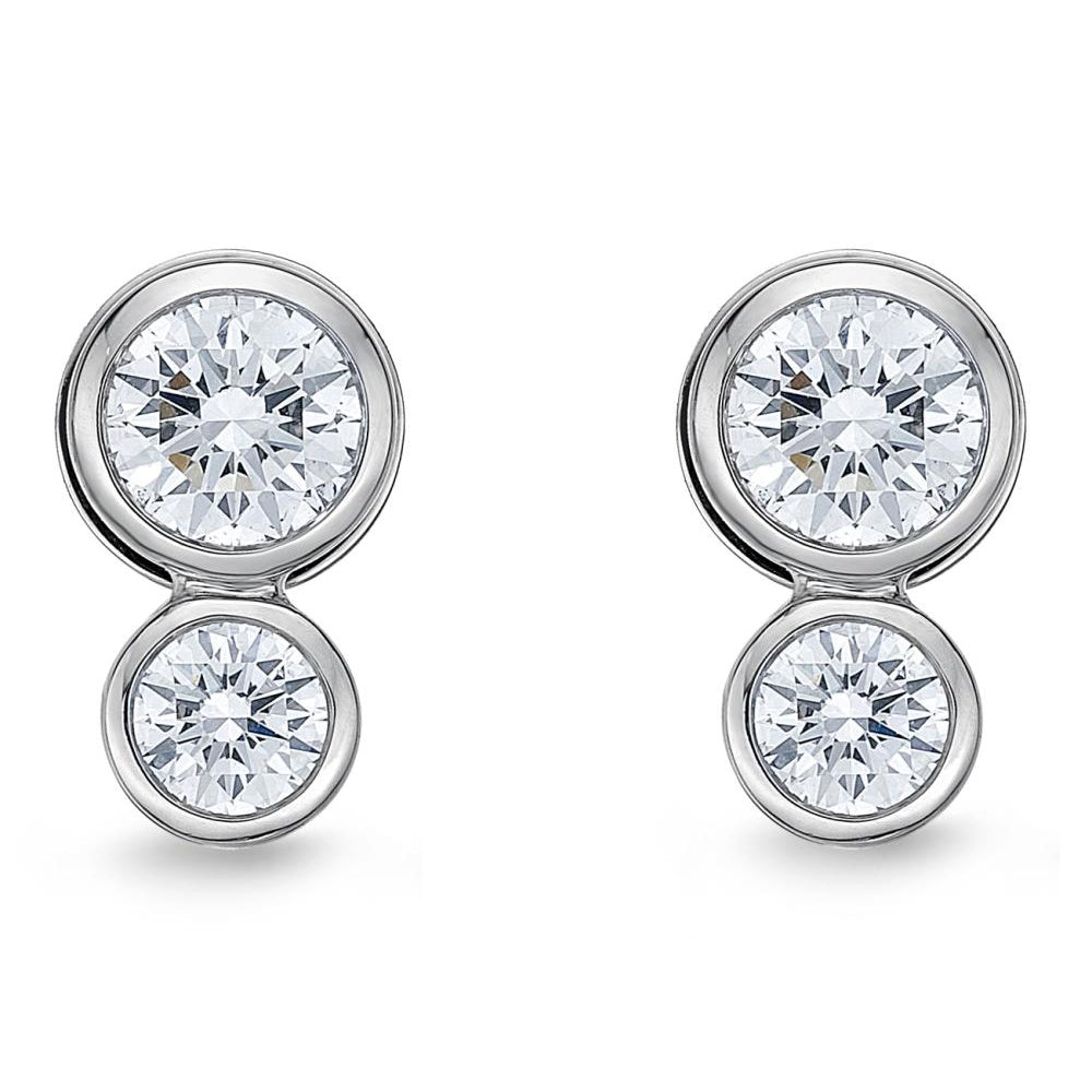 18K White Gold 2 Diamond Bezel Set Stud Earrings, 18k white gold, Long's Jewelers