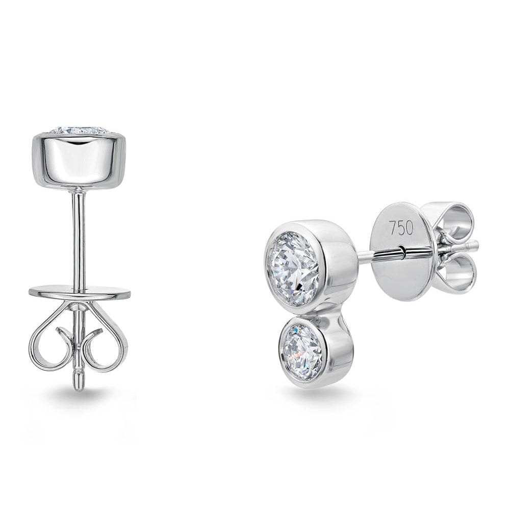 18K White Gold 2 Diamond Bezel Set Stud Earrings, 18k white gold, Long's Jewelers