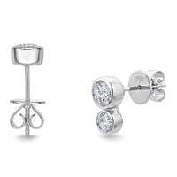 18K White Gold 2 Diamond Bezel Set Stud Earrings, 18k white gold, Long's Jewelers