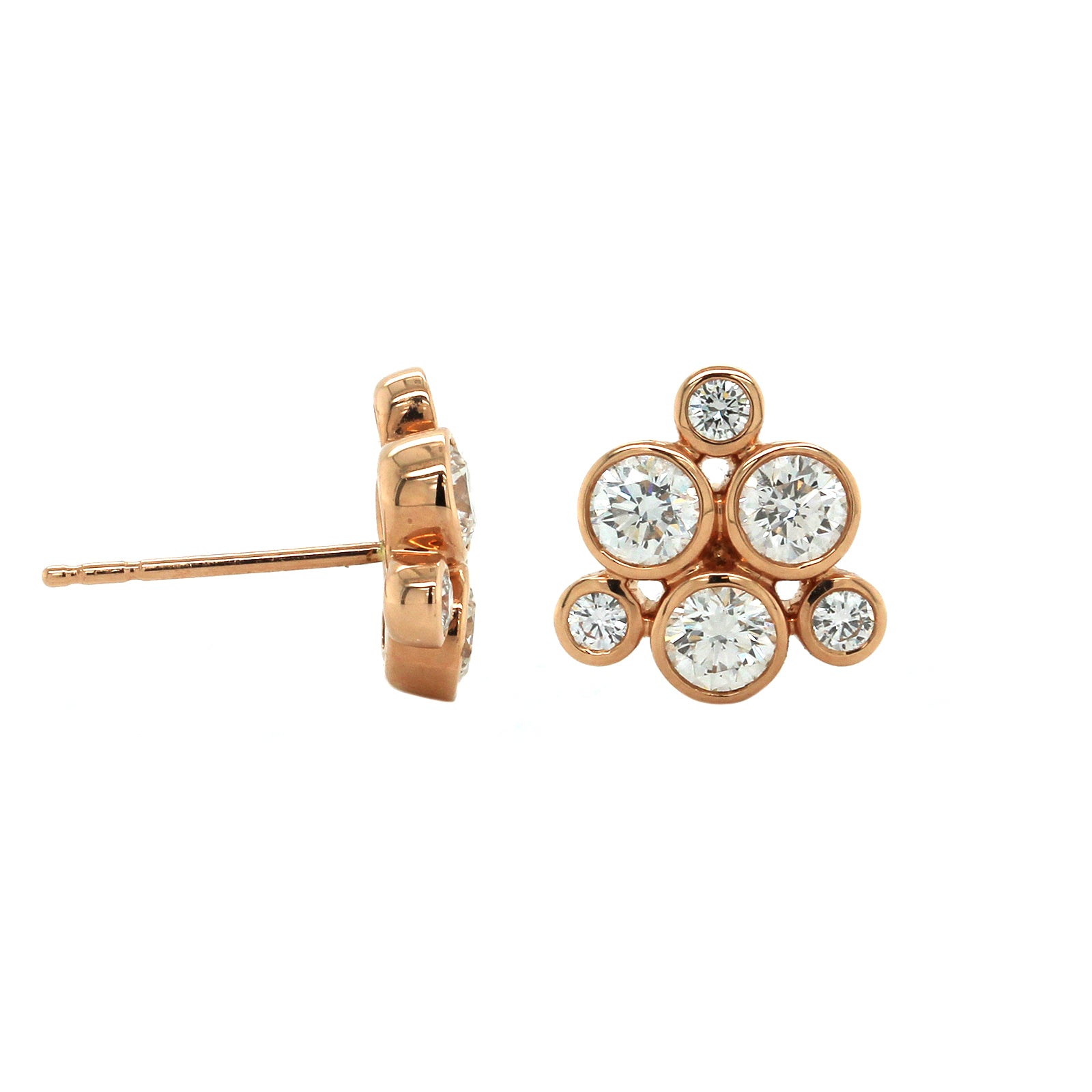 18K Rose Gold Diamond Cluster Stud Earrings