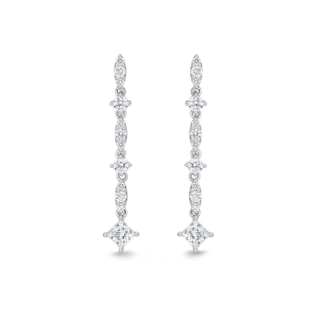 18K White Gold Princess Diamond Drop Earrings, 18k white gold, Long's Jewelers