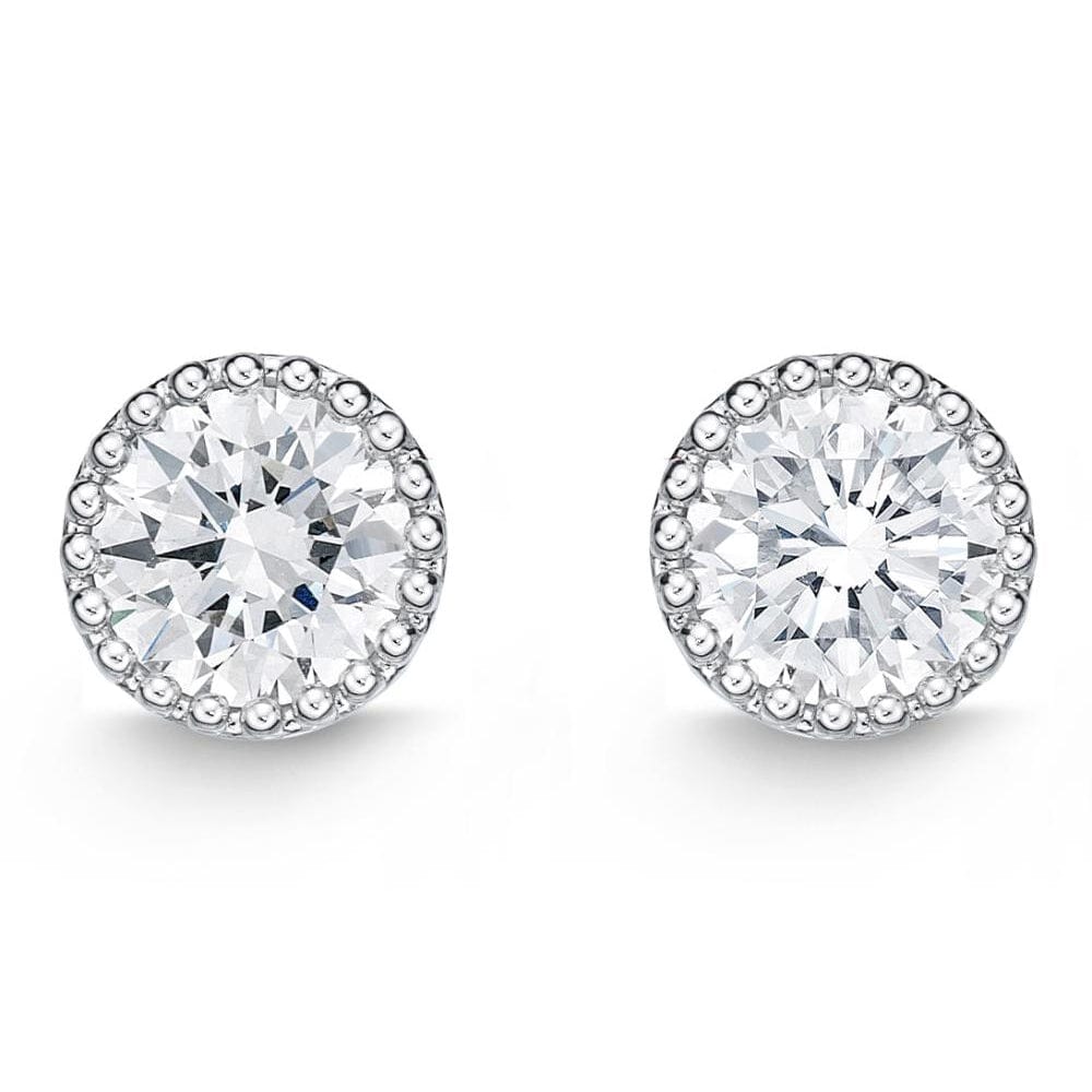 18K White Gold Diamond Bead Halo Stud Earrings, 18k white gold, Long's Jewelers