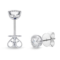 18K White Gold Diamond Bead Halo Stud Earrings, 18k white gold, Long's Jewelers