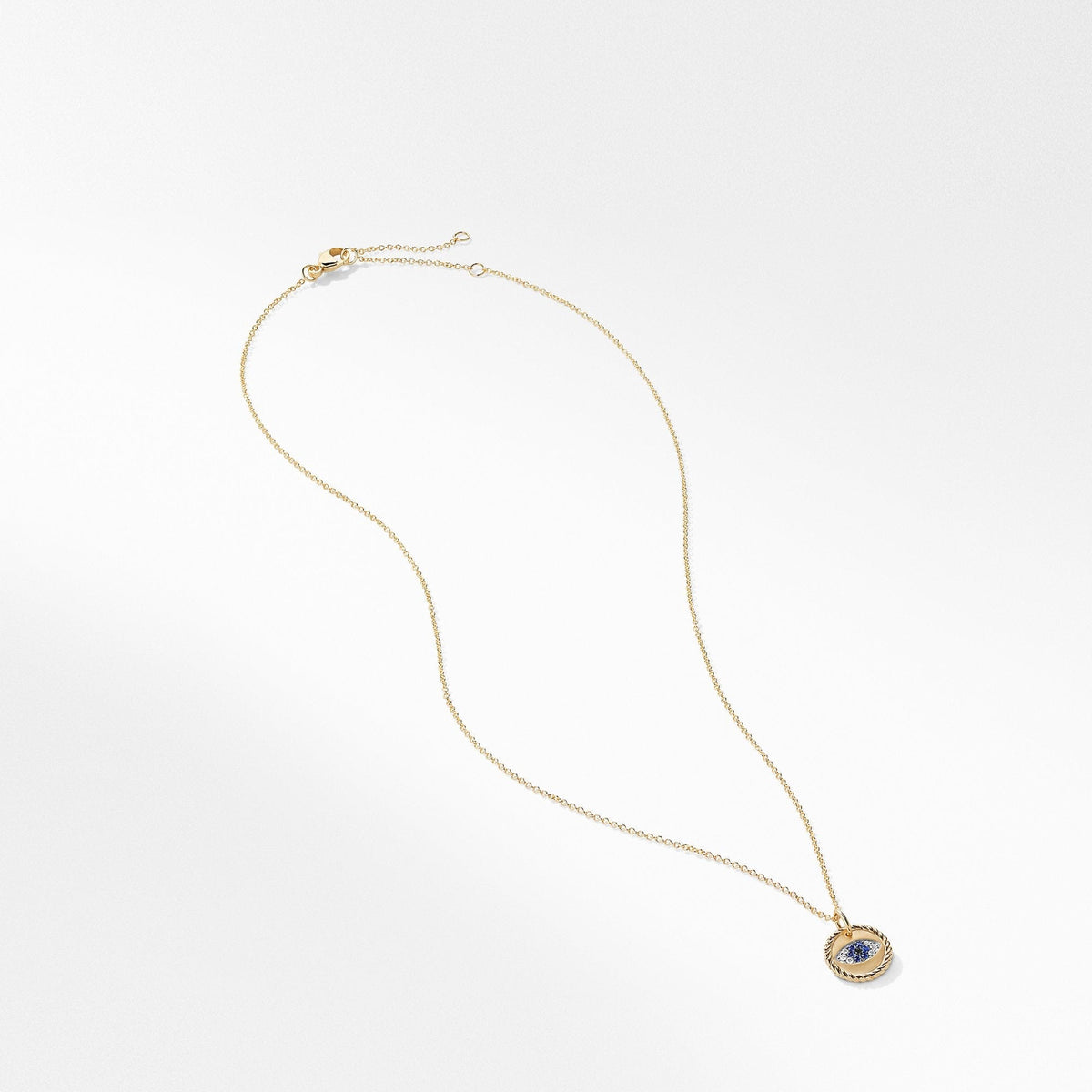 Cable Collectibles Evil Eye Charm Necklace with Blue Sapphire and Diamonds in 18K Gold