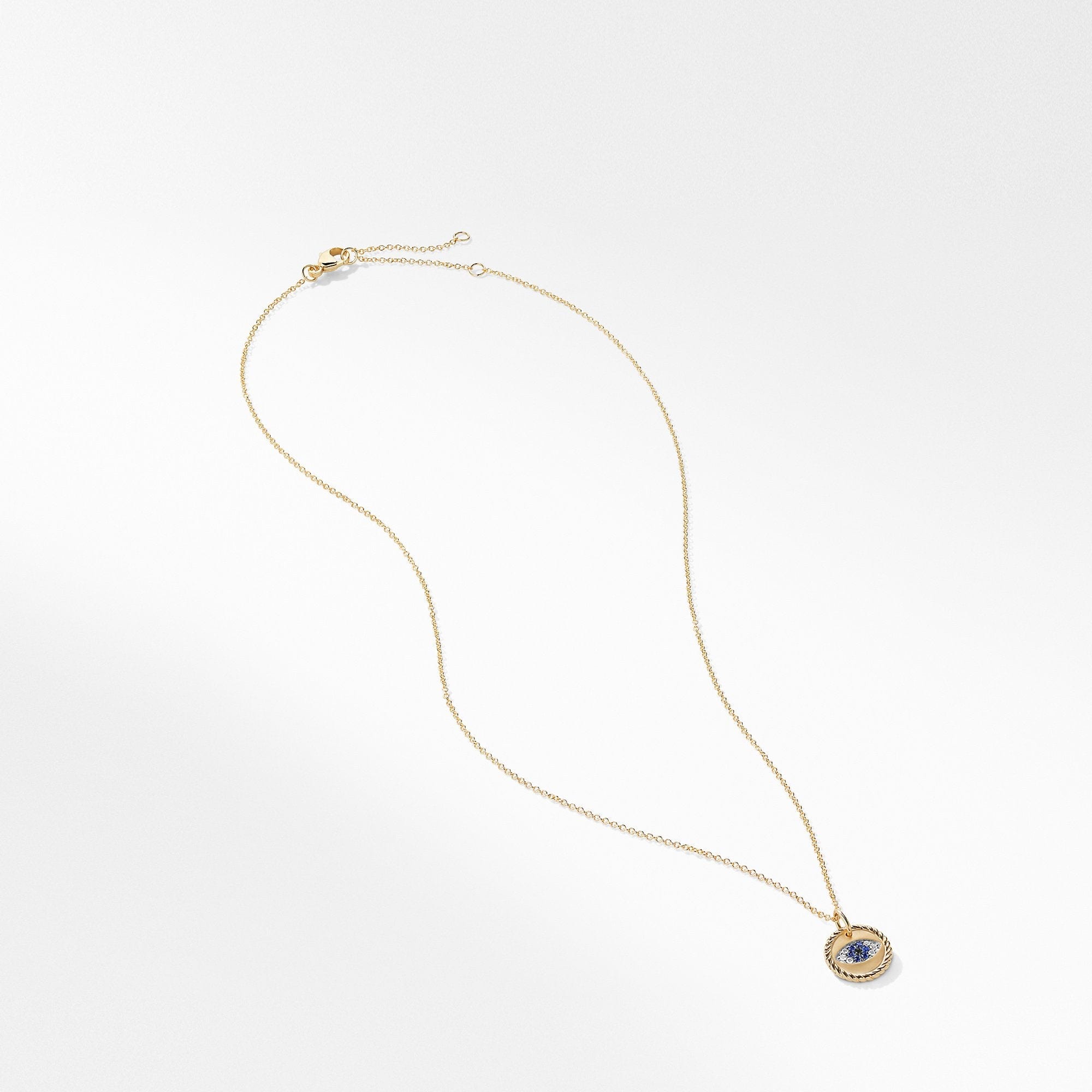 Cable Collectibles Evil Eye Charm Necklace with Blue Sapphire and Diamonds in 18K Gold
