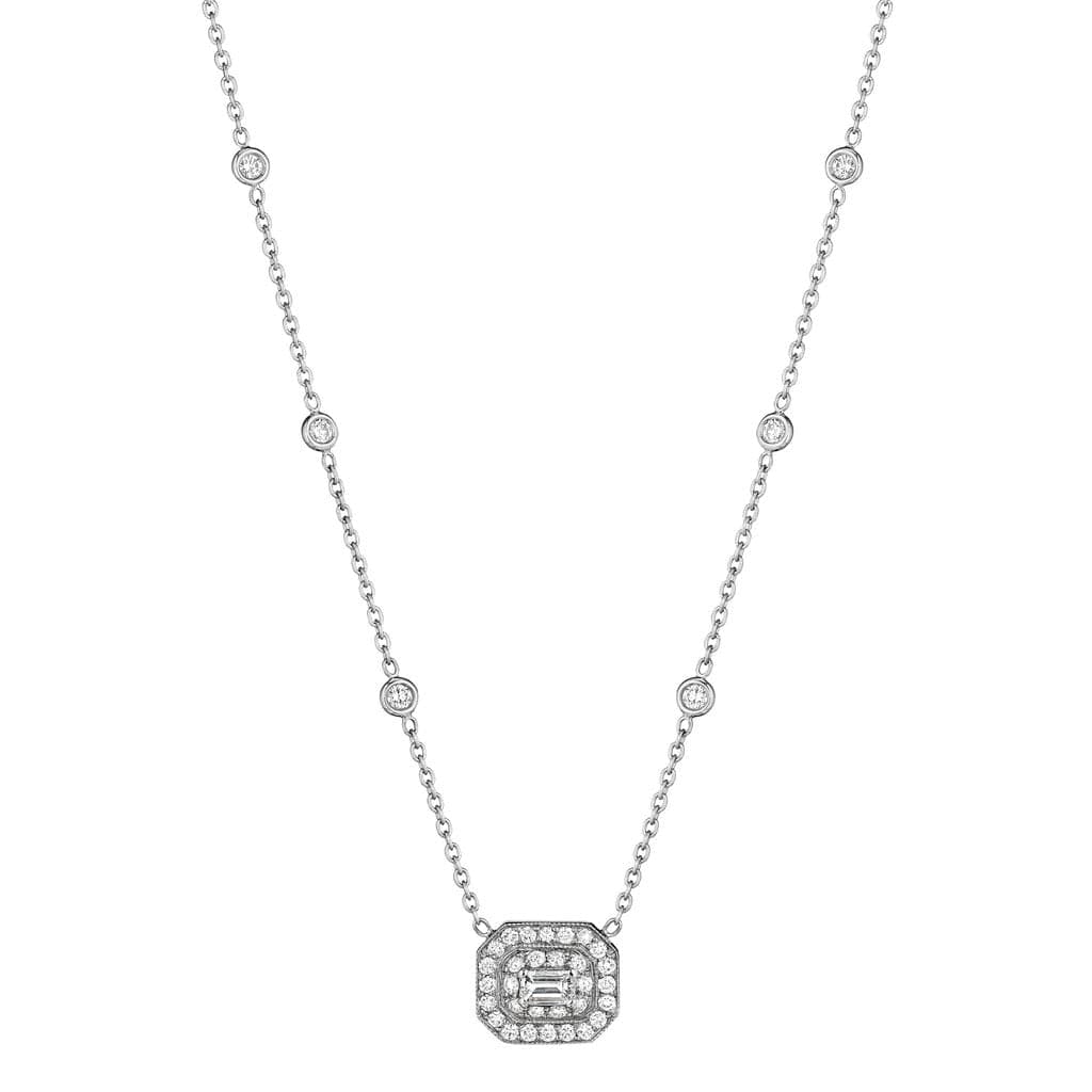 Penny Preville 18K White Gold Double Row Emerald-Cut Diamond Pendant