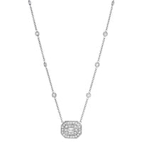 Penny Preville 18K White Gold Emerald Cut Diamond Halo Necklace