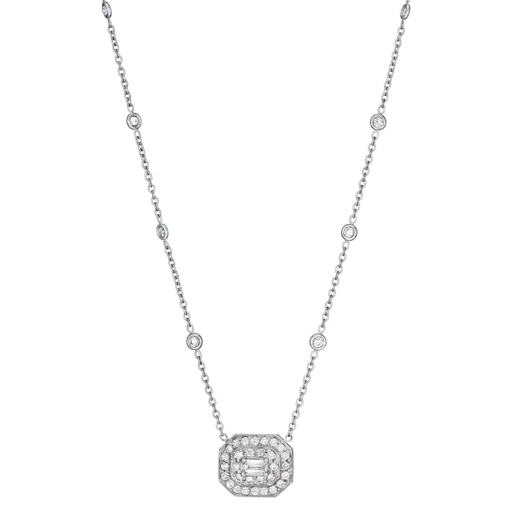 Penny Preville 18K White Gold Emerald Cut Diamond Halo Necklace