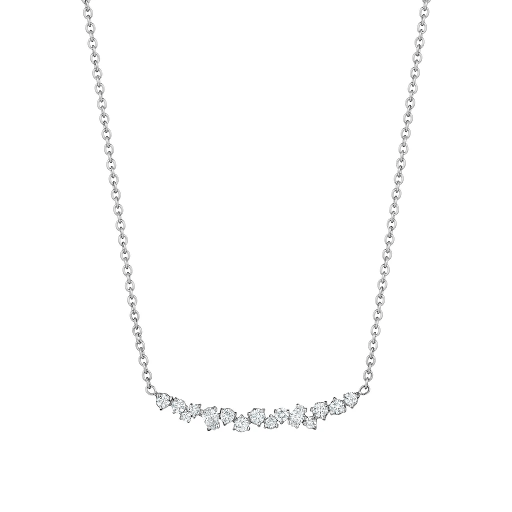18K White Gold Diamond Curve Bar Necklace
