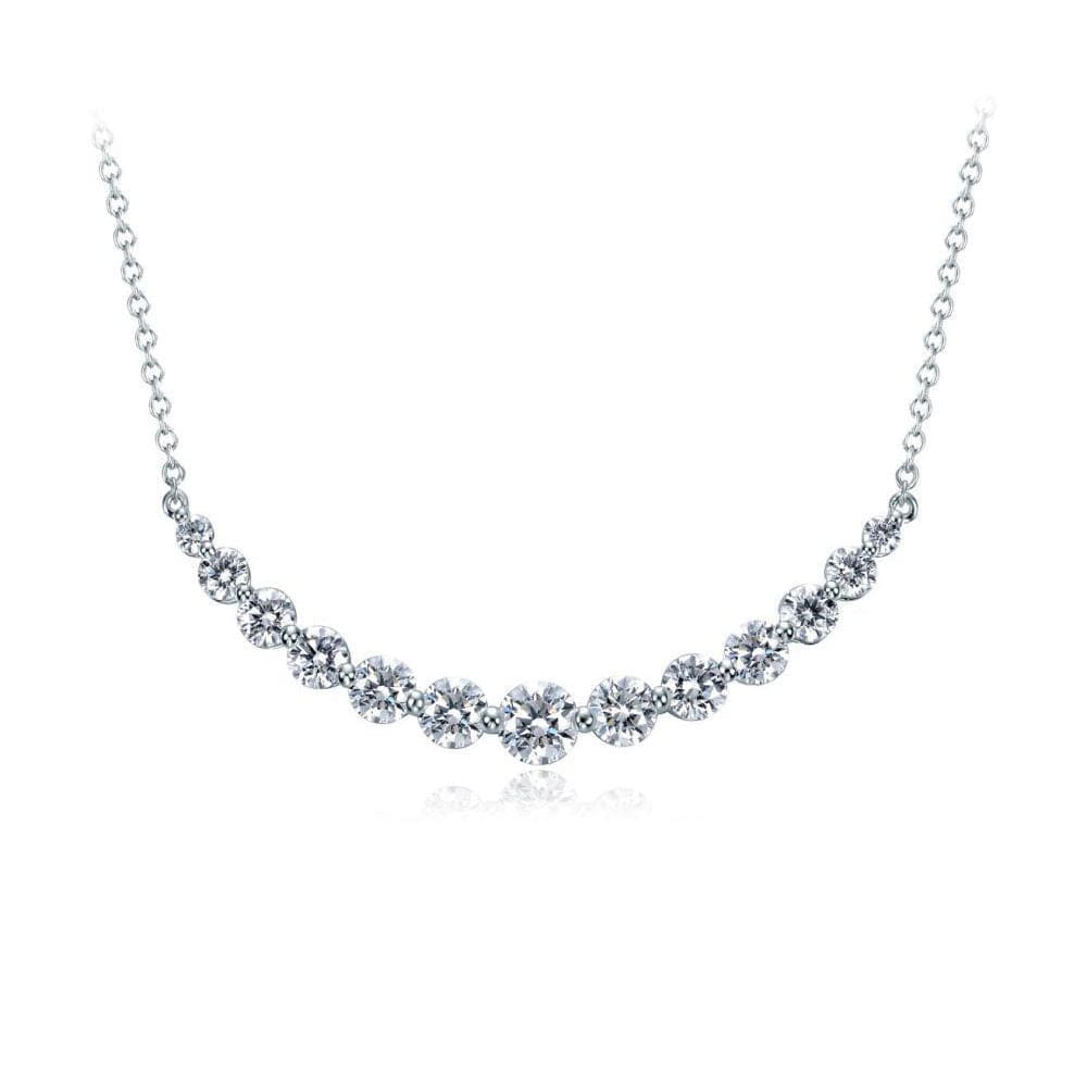 18K White Gold Diamond Line Curve Bar Necklace
