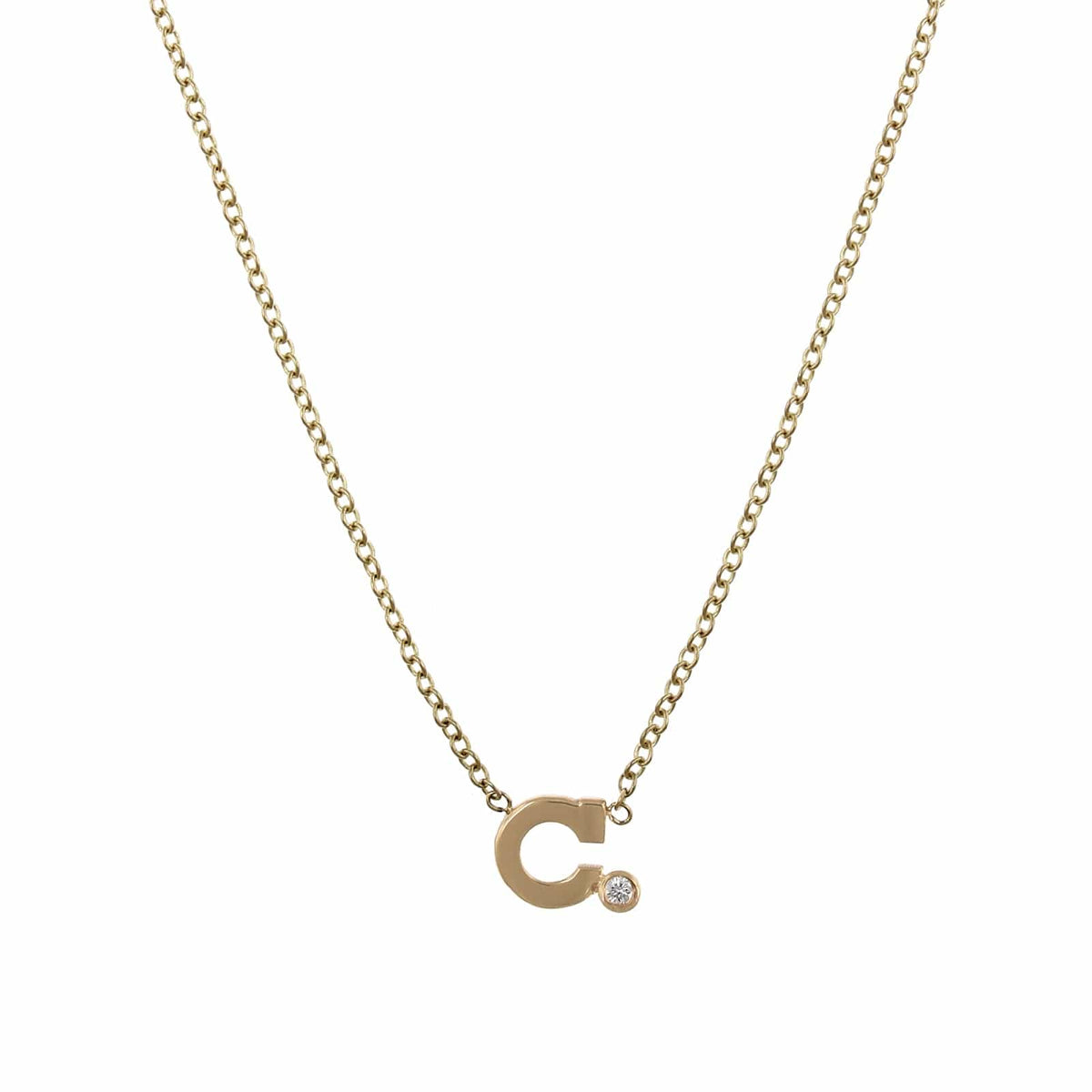 14K Yellow Gold Initial C Side Diamond Necklace