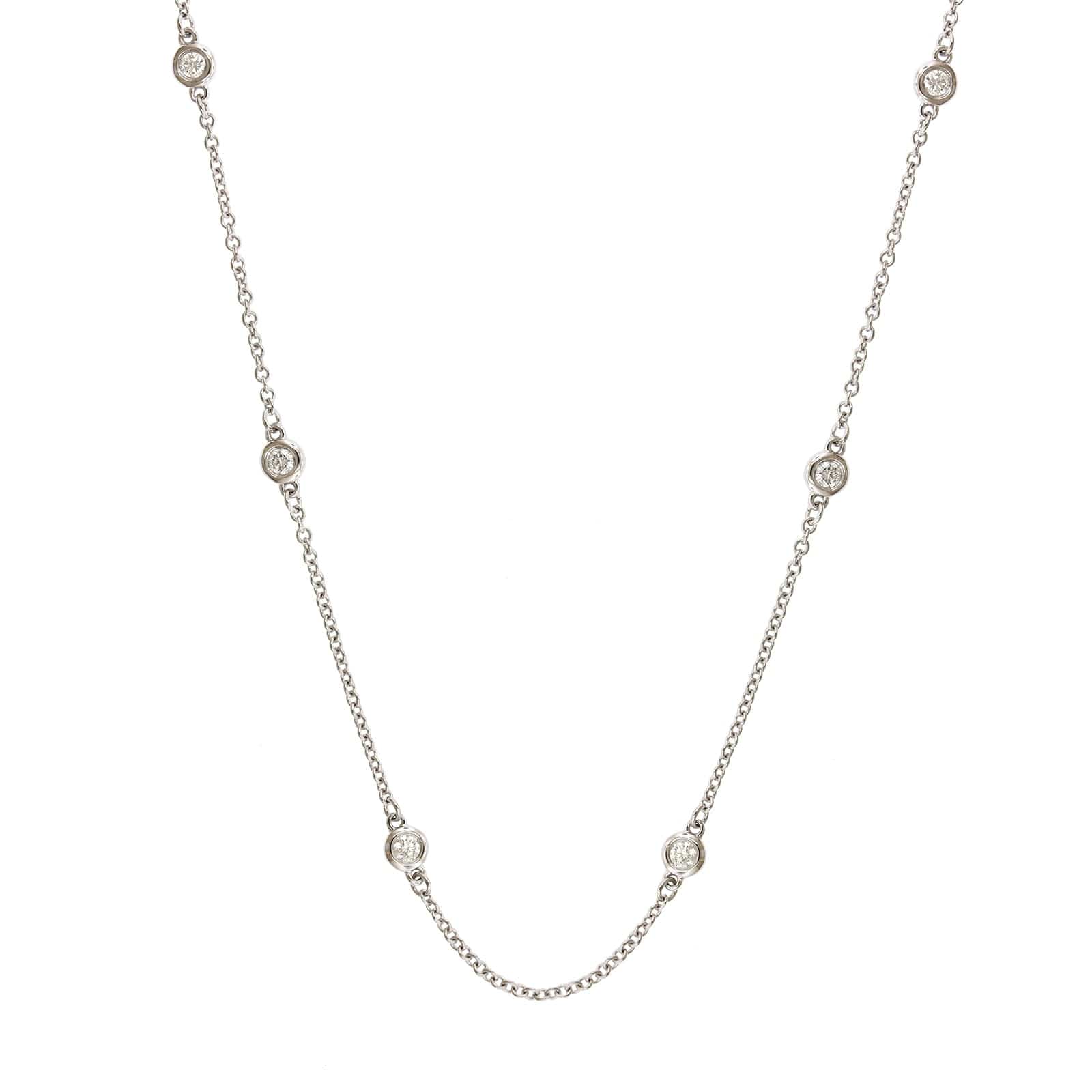 18K White Gold 19 Stone Diamond By The Yard Necklace