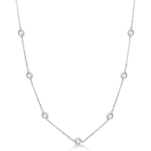 18K White Gold 19 Stone Diamond By The Yard Necklace