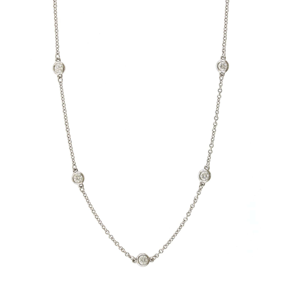 18K White Gold 7 Stone Diamond By The Yard Necklace
