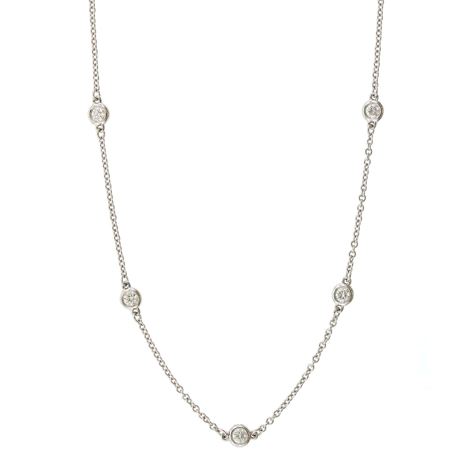 18K White Gold 7 Stone Diamond By The Yard Necklace