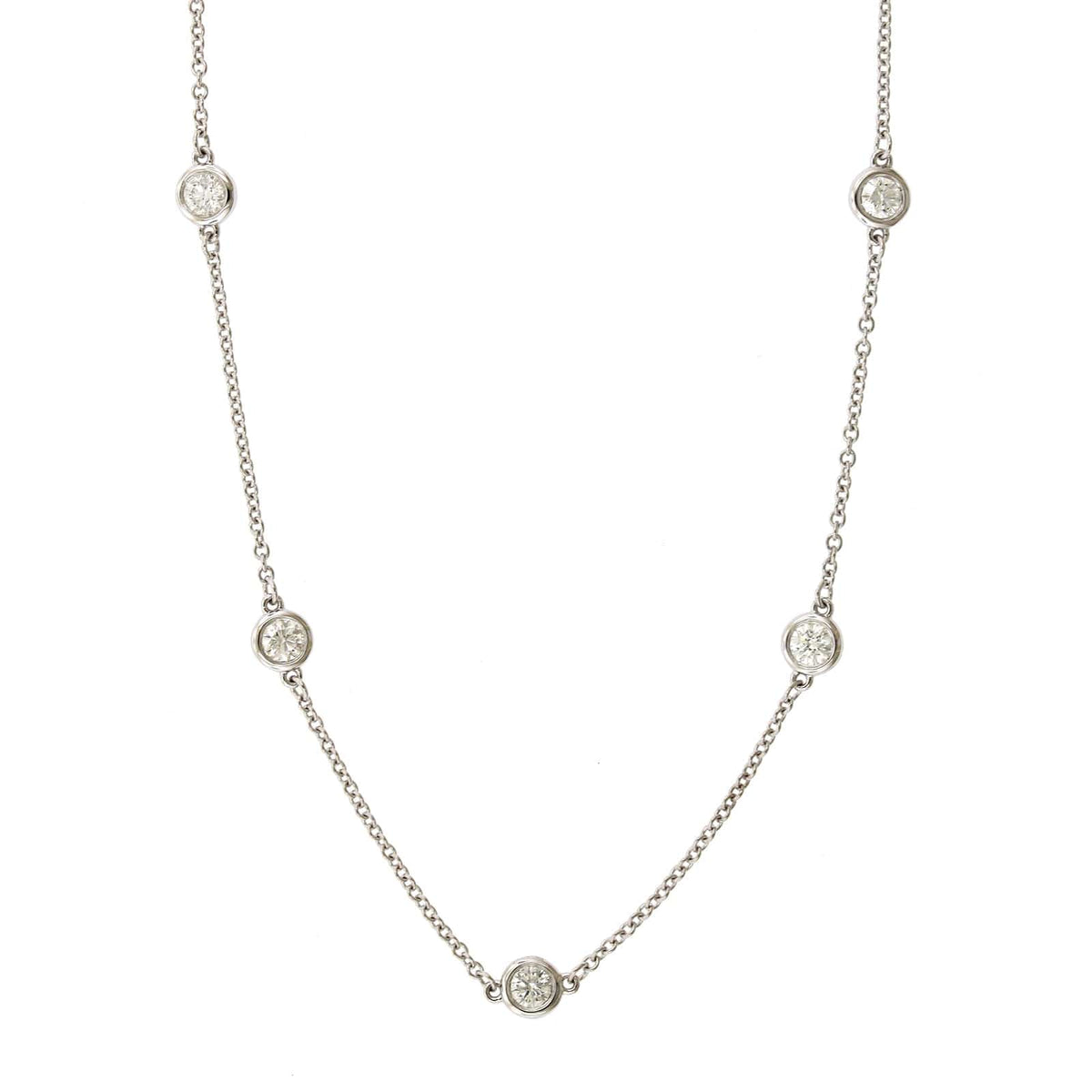18K White Gold 13 Stone Diamond By The Yard Necklace
