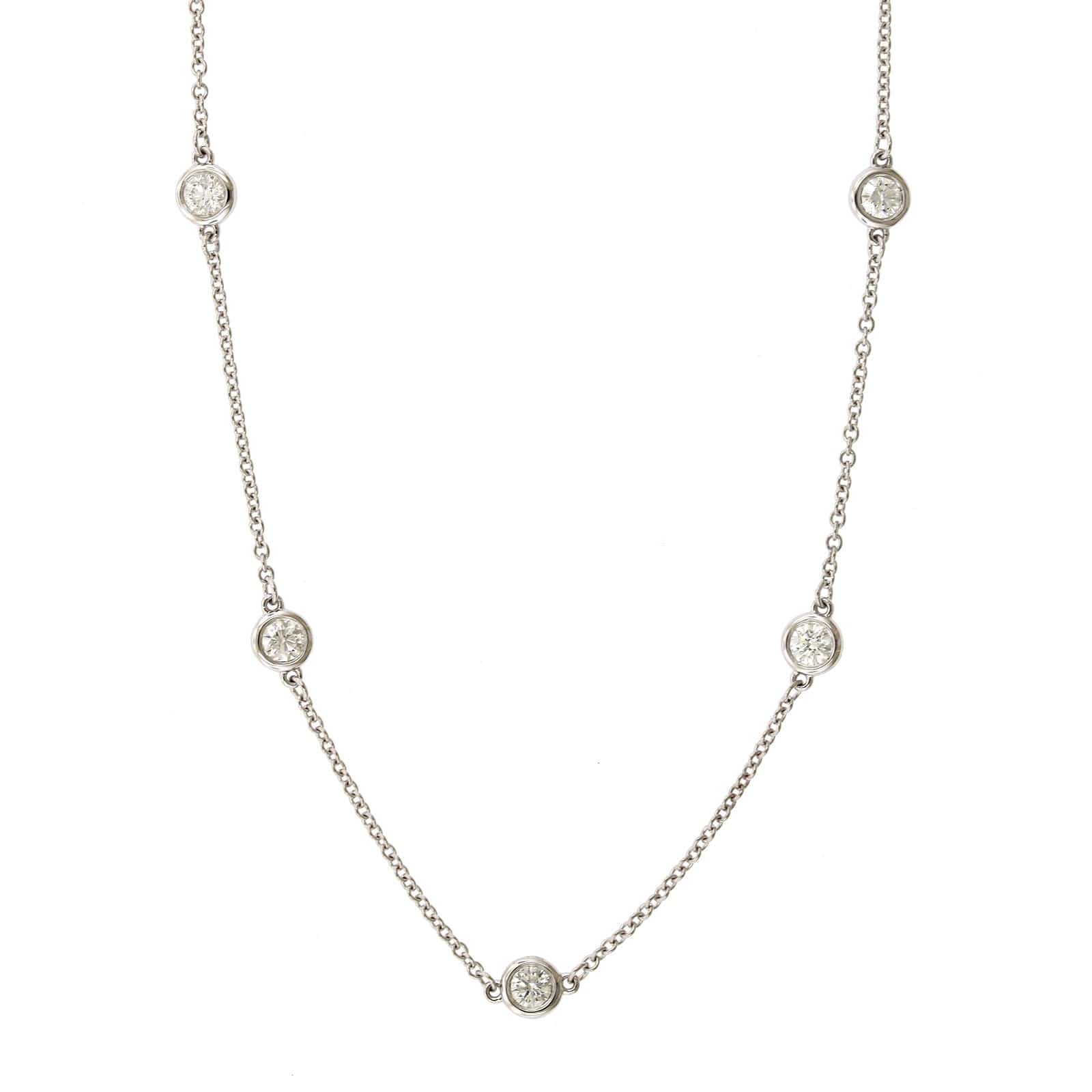 18K White Gold 13 Stone Diamond By The Yard Necklace