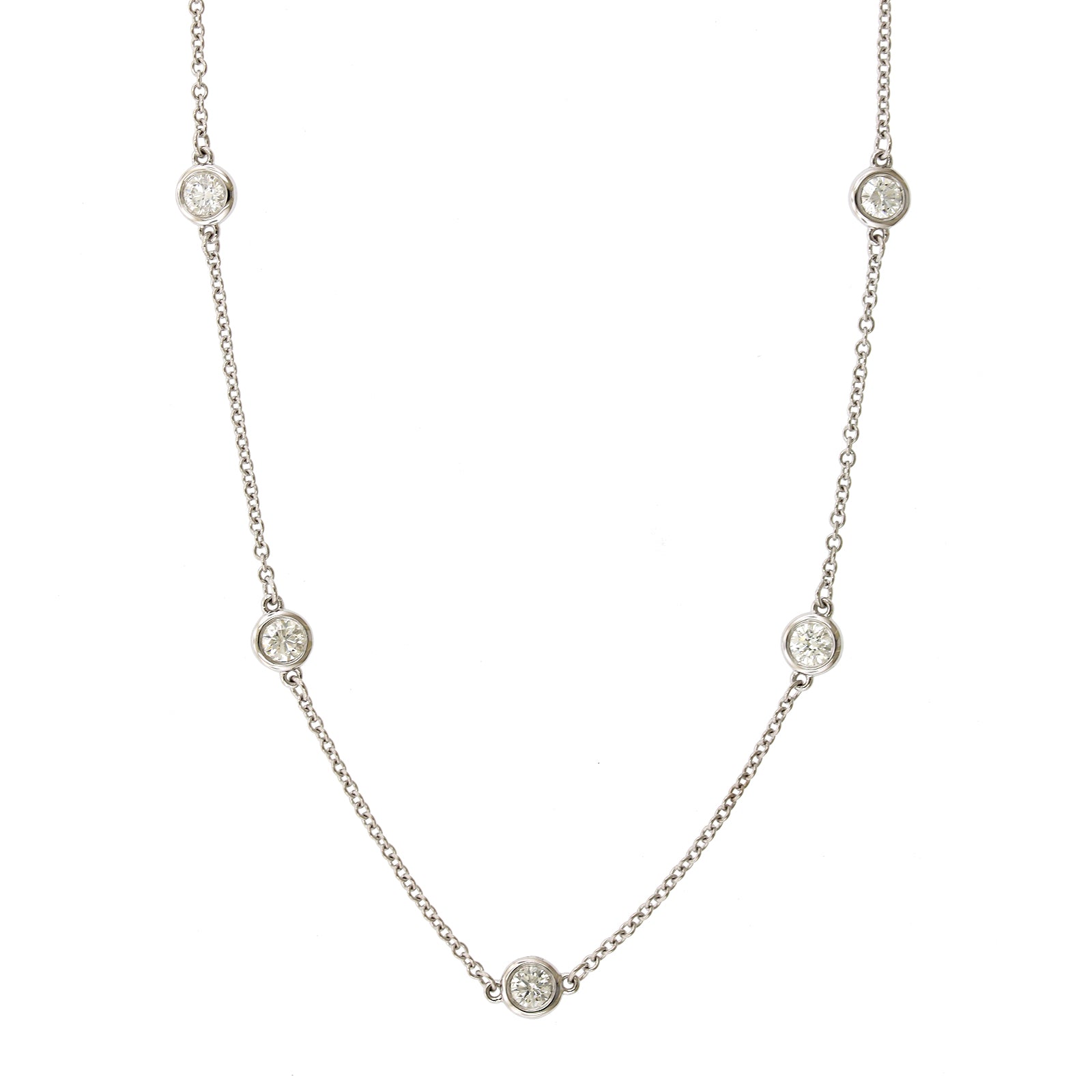 18K White Gold 13 Stone Diamond By The Yard Necklace