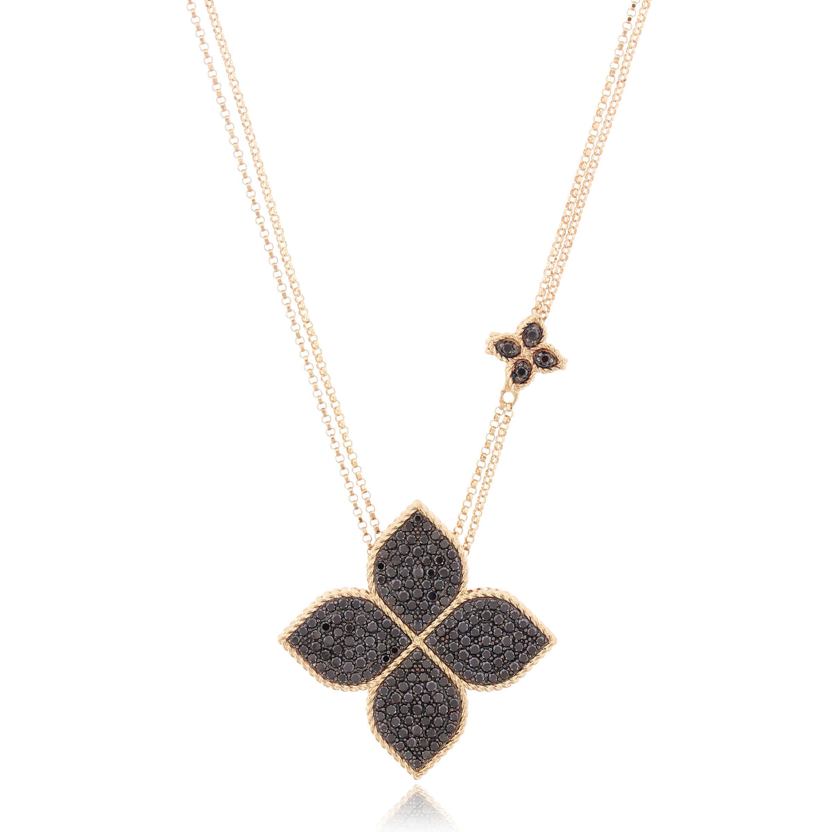 18K Rose Gold Black Diamond Princess Flower Necklace