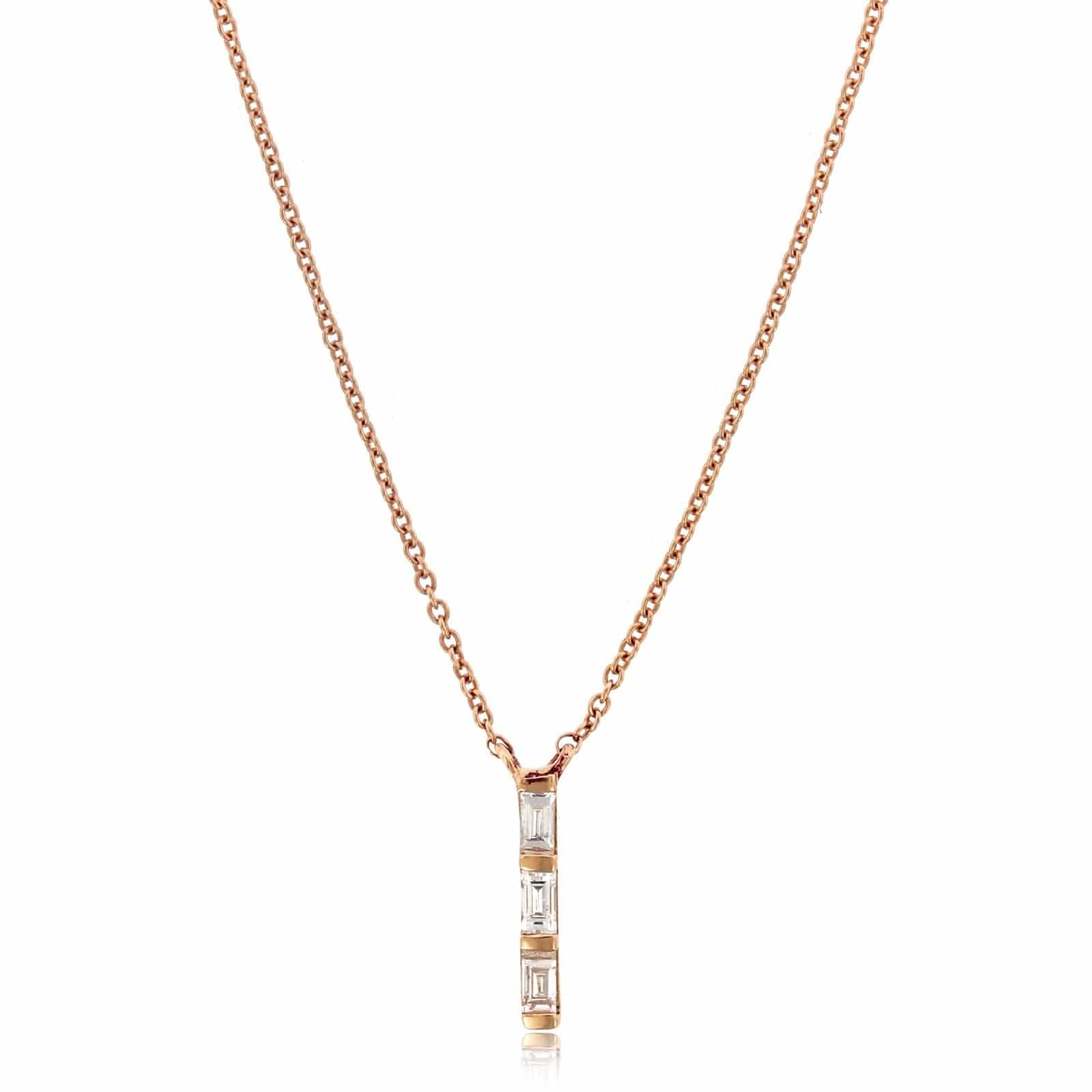 14K Rose Gold Baguette Diamond Necklace
