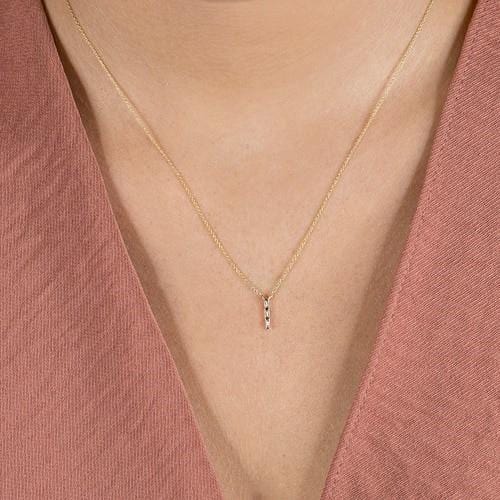 14K Rose Gold Vertical Baguette Diamond Necklace