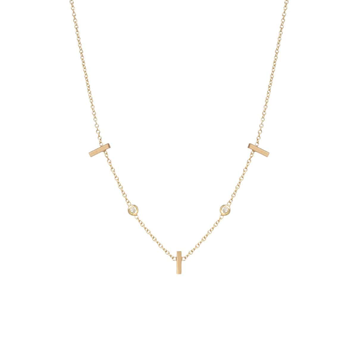 14K Yellow Gold Diamond Bar Necklace