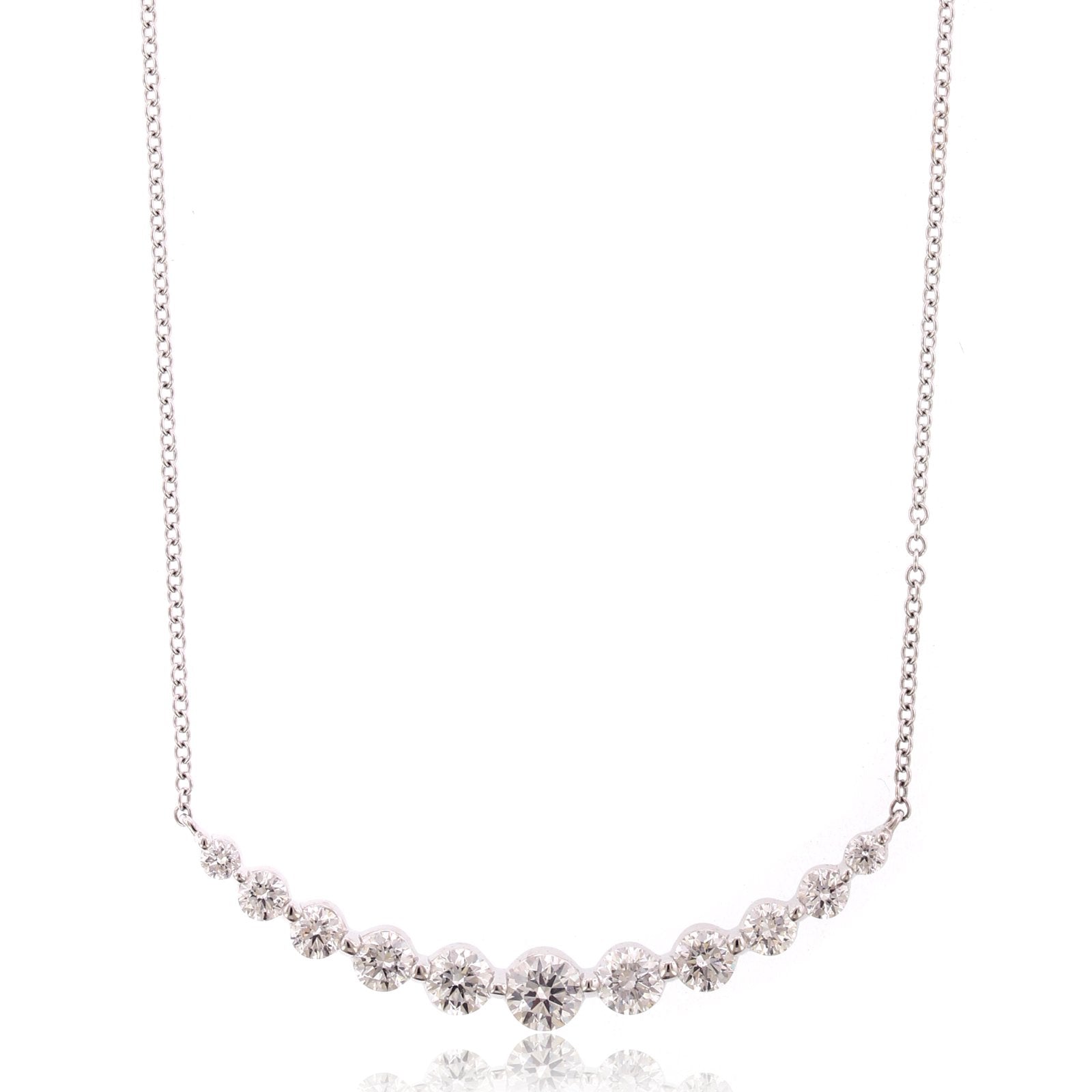 18K White Gold Curved Diamond Bar Necklace