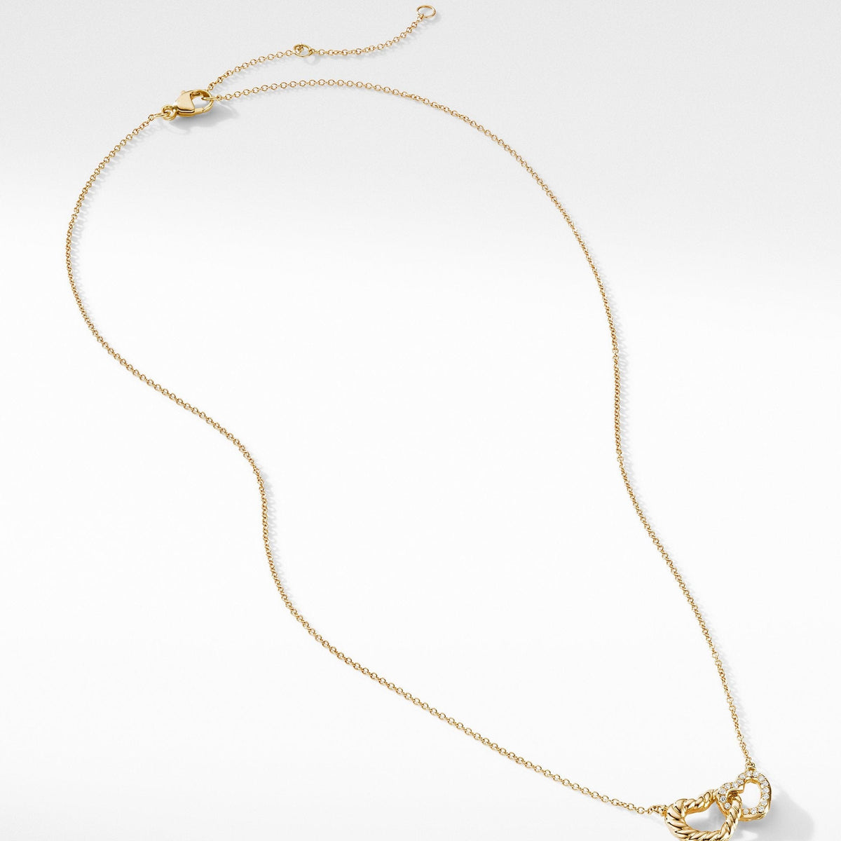 Double Heart Pendant Necklace in 18K Yellow Gold with Diamonds