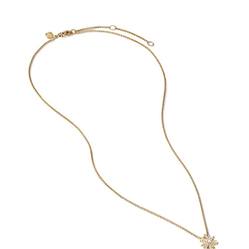 Petite Starburst Station Necklace in 18K Yellow Gold with Pavé Diamonds