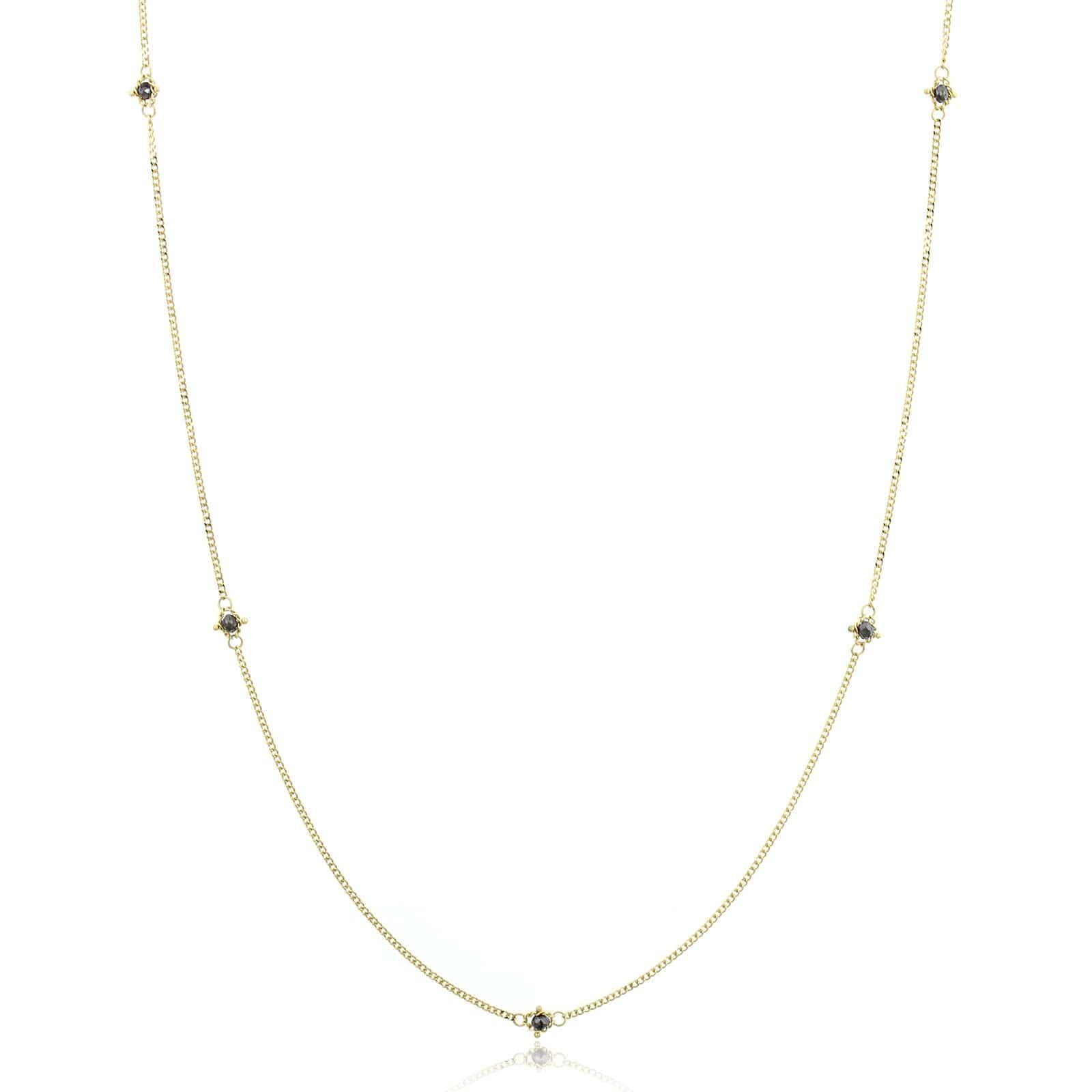 18K Yellow Gold Black Diamond Station Necklace