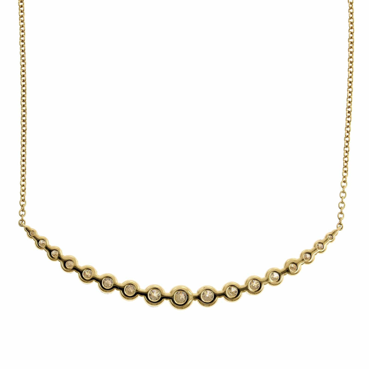 18K Yellow Gold Diamond Curve Bar Necklace