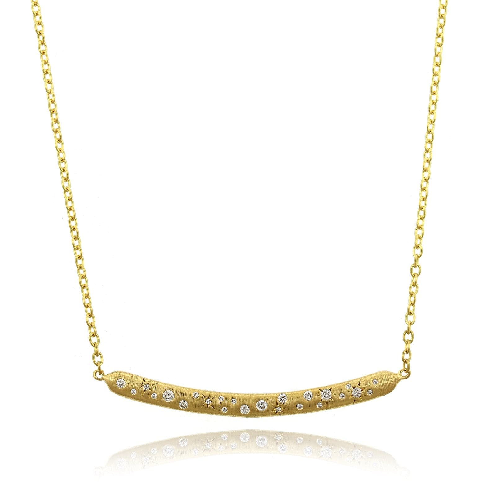 18K Yellow Gold Diamond Curve Bar Necklace