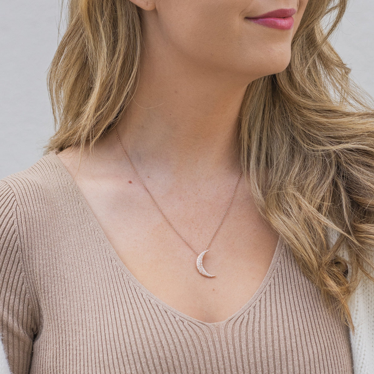 Penny Preville 18K Rose Gold Diamond Crescent Moon Necklace