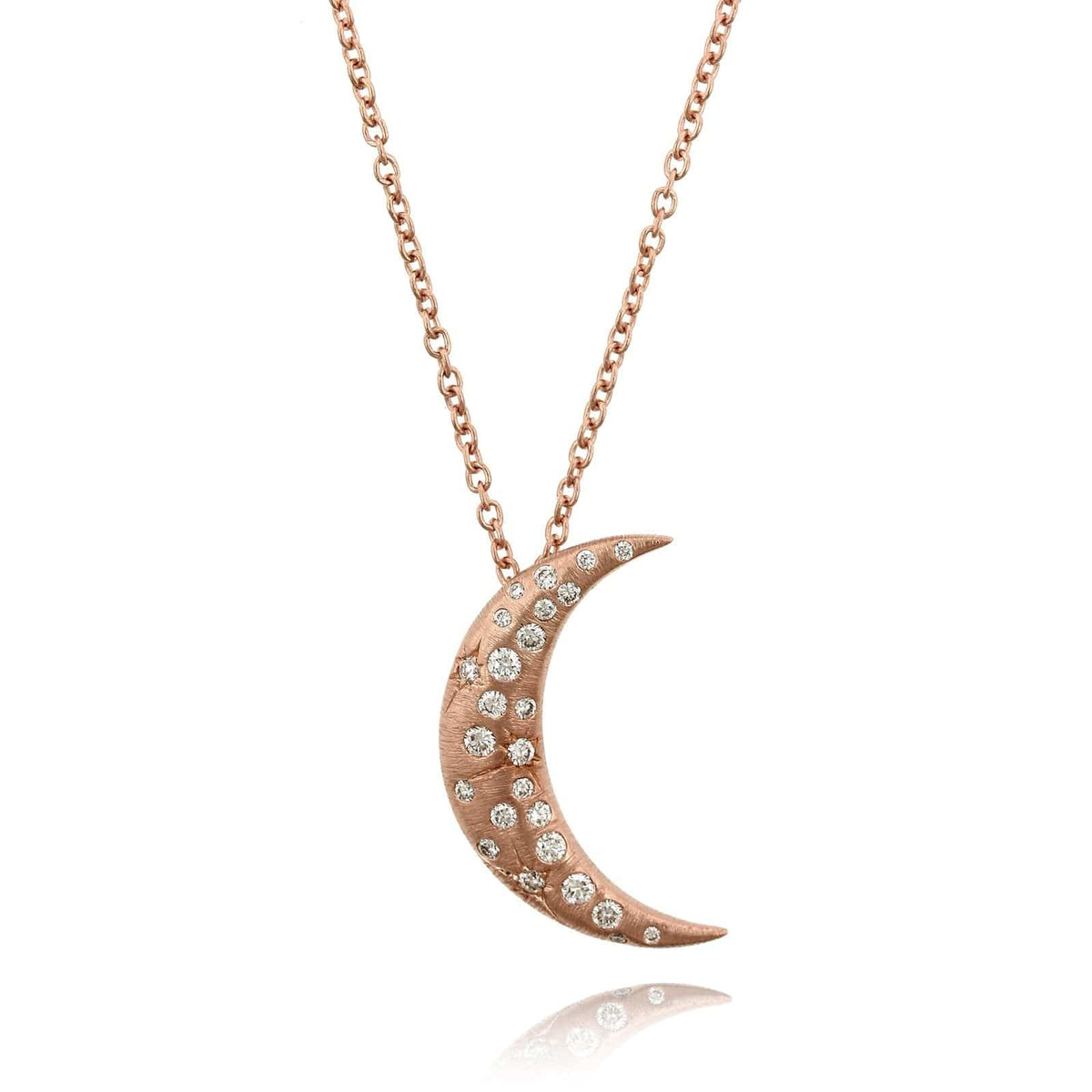 18K Rose Gold Diamond Crescent Moon Necklace