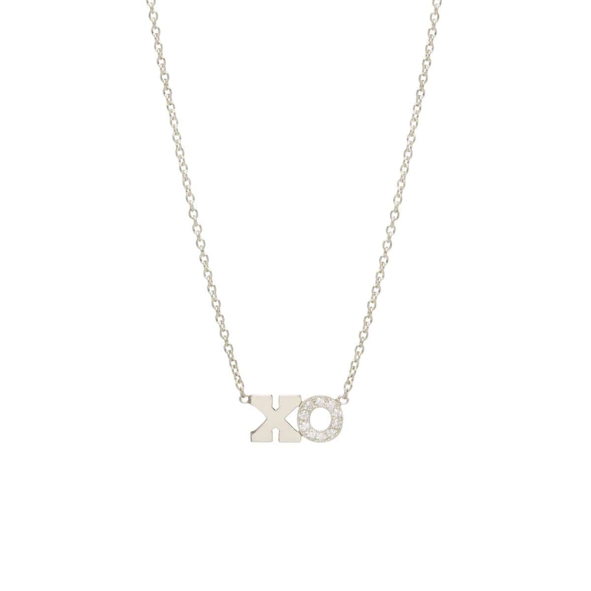 14K White Gold Diamond "XO" Necklace