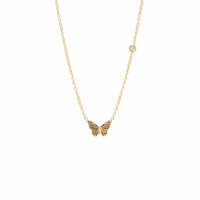 14K Yellow Gold Diamond Butterfly Necklace