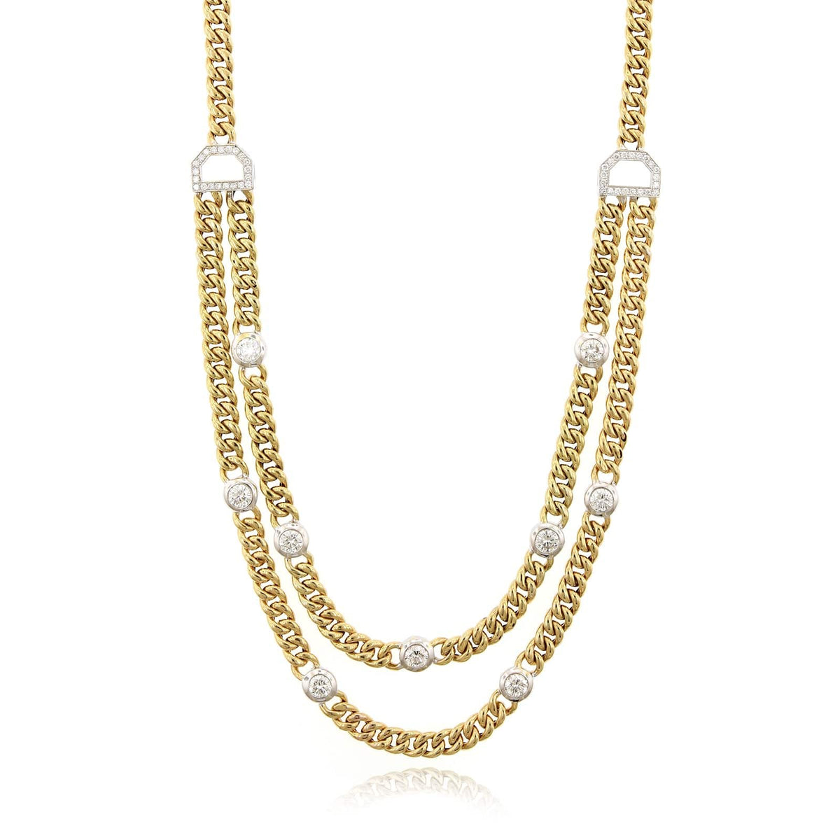 18K Yellow Gold Curb Link Double Layer Necklace
