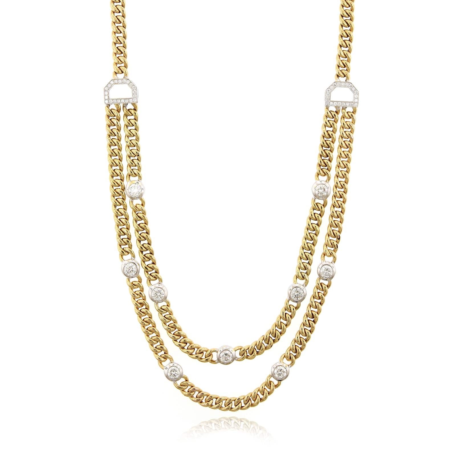 18K Yellow Gold Curb Link Double Layer Necklace