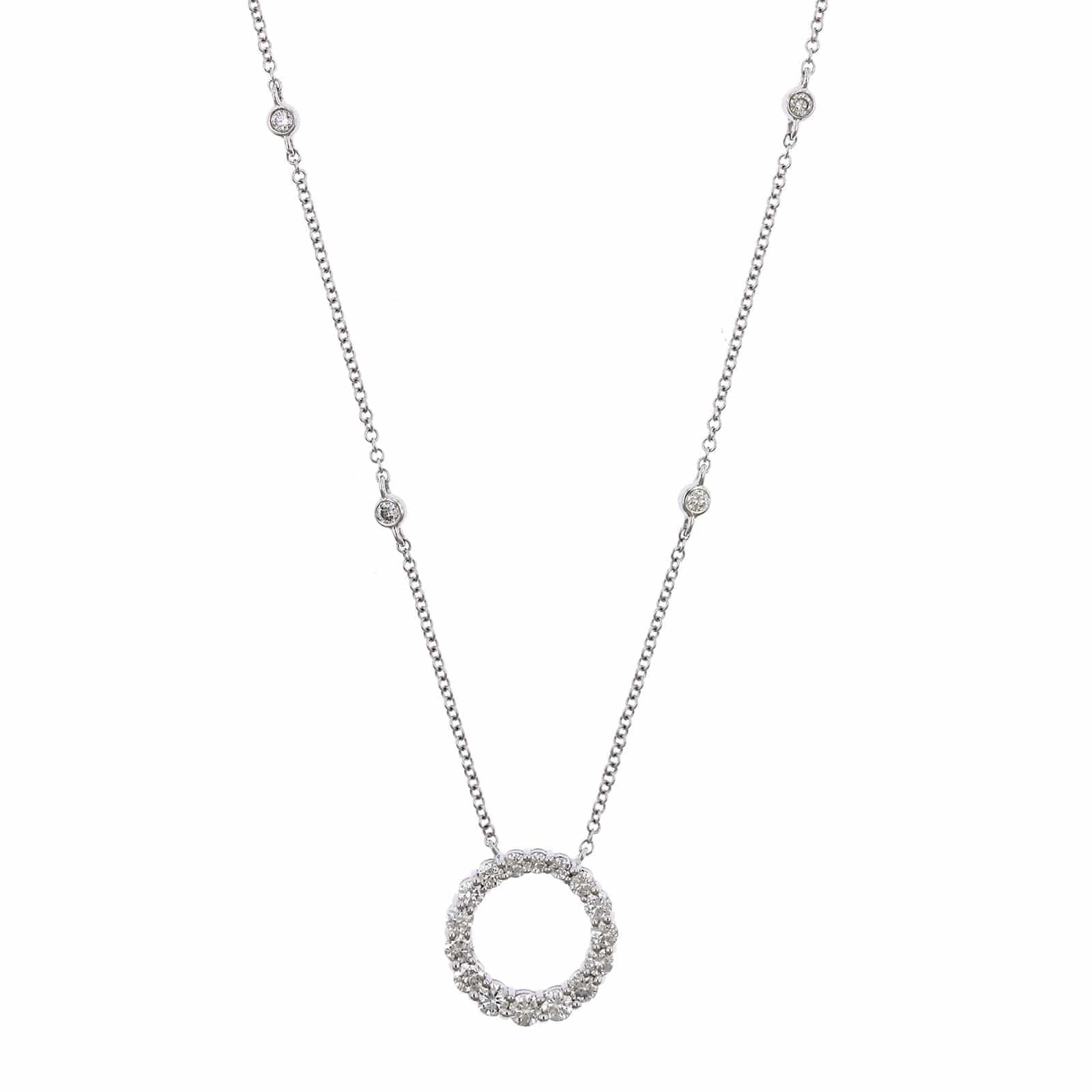 14K White Gold Open Circle Diamond Pendant